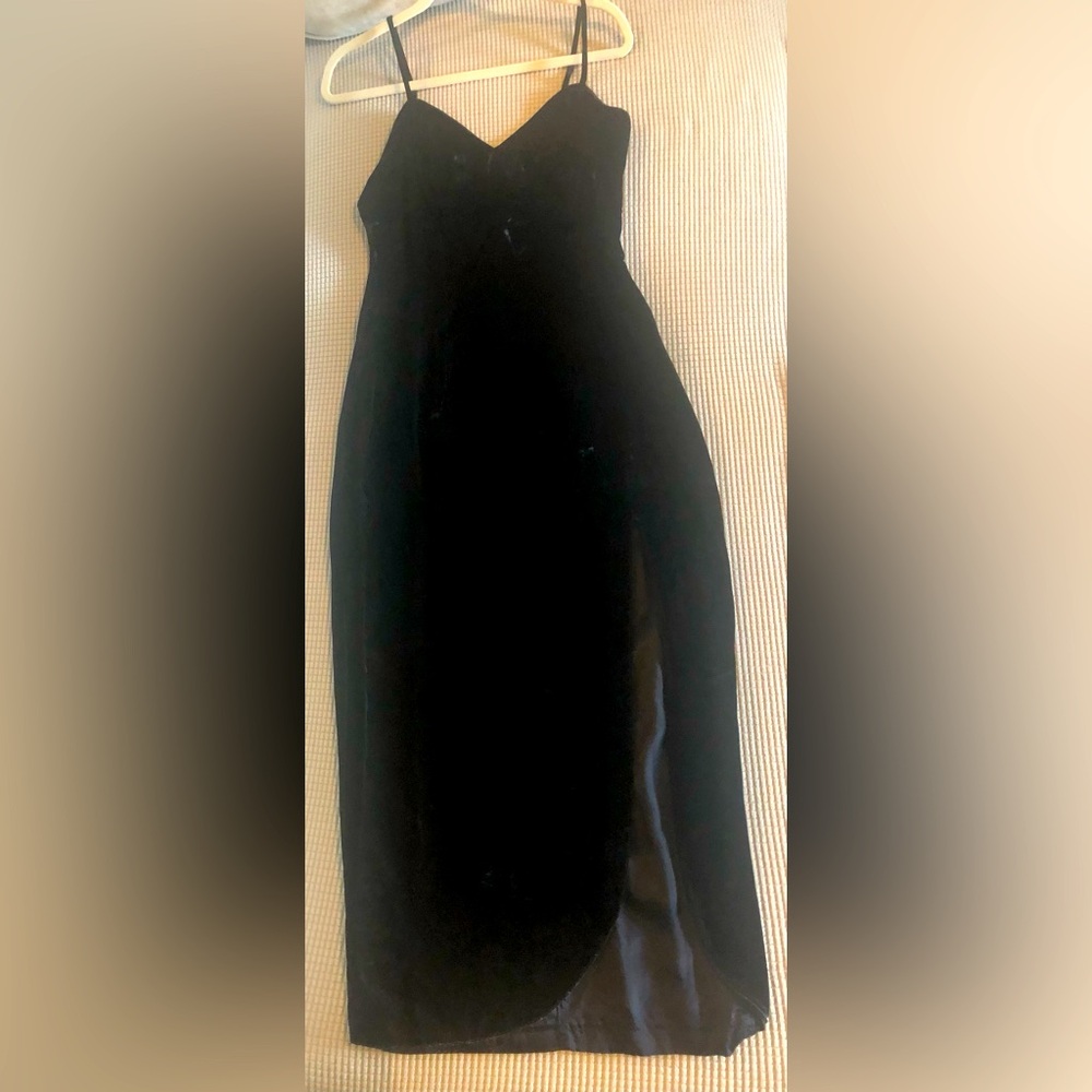 Classic Black Slip Dress with V-Neck and thigh slit